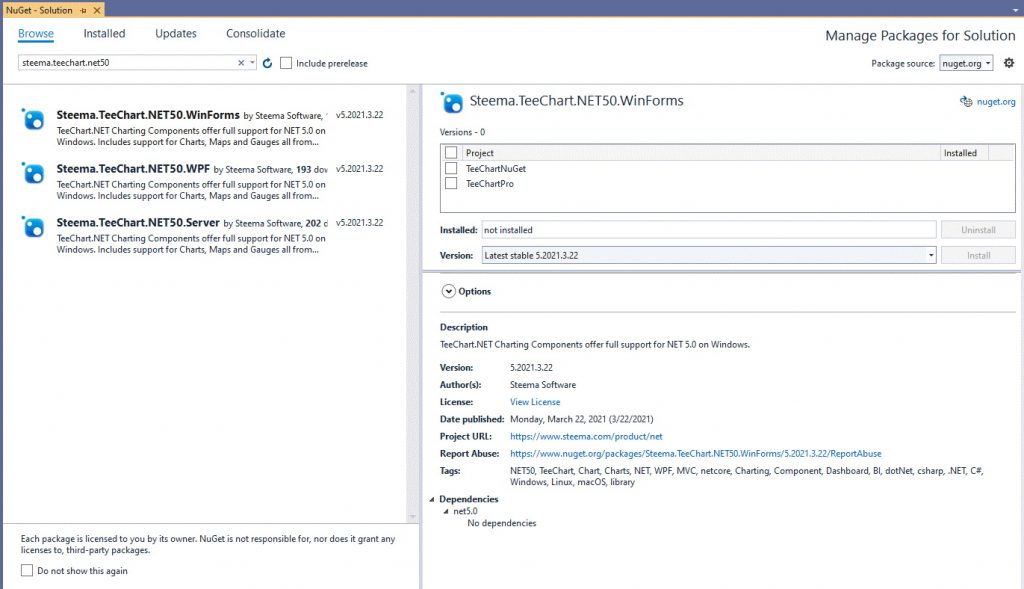 TeeChart for NET5 Nuget Packages