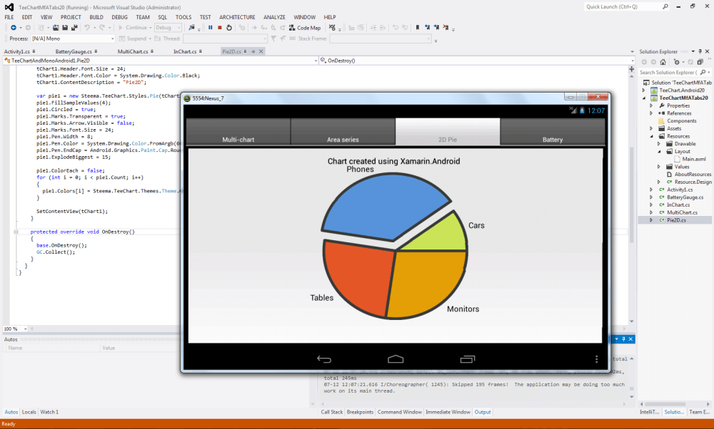 Sample Pie Chart created using TeeChart for .NET and  Xamarin.Android